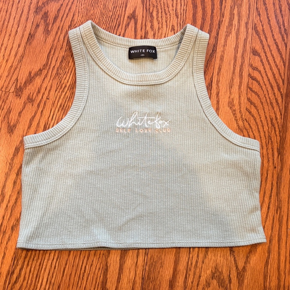 White Fox Self Love Club Green Waffle Crop Top XS